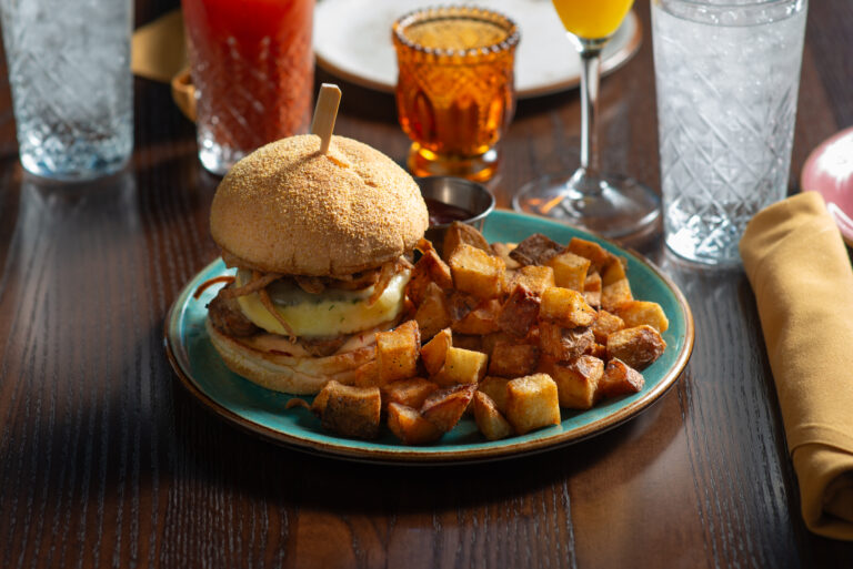 double burger with potatoes