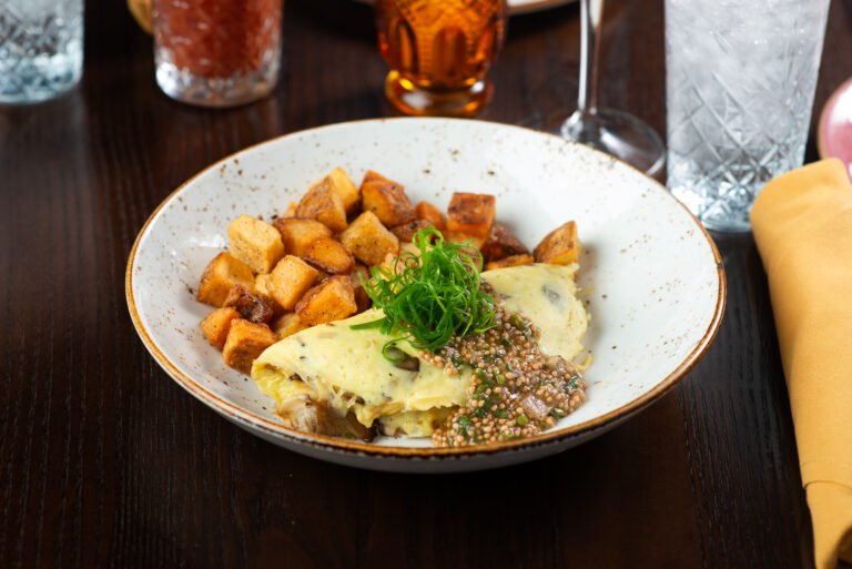 brunch omelette with crispy diced potatoes
